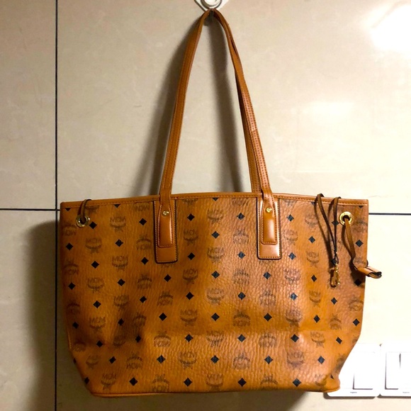 MCM Cognac Visetos Reversible Shopper Tote bag